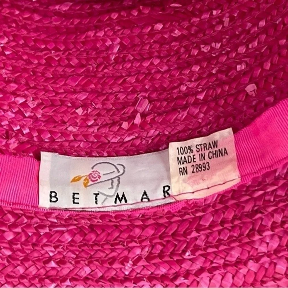 Vintage BETMAR Hot Pink Straw Bucket Hat Women Beach Sun Protection One Size